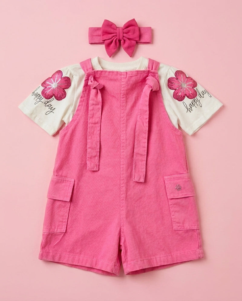 Jardineira Pink + blusa Happy - Camila