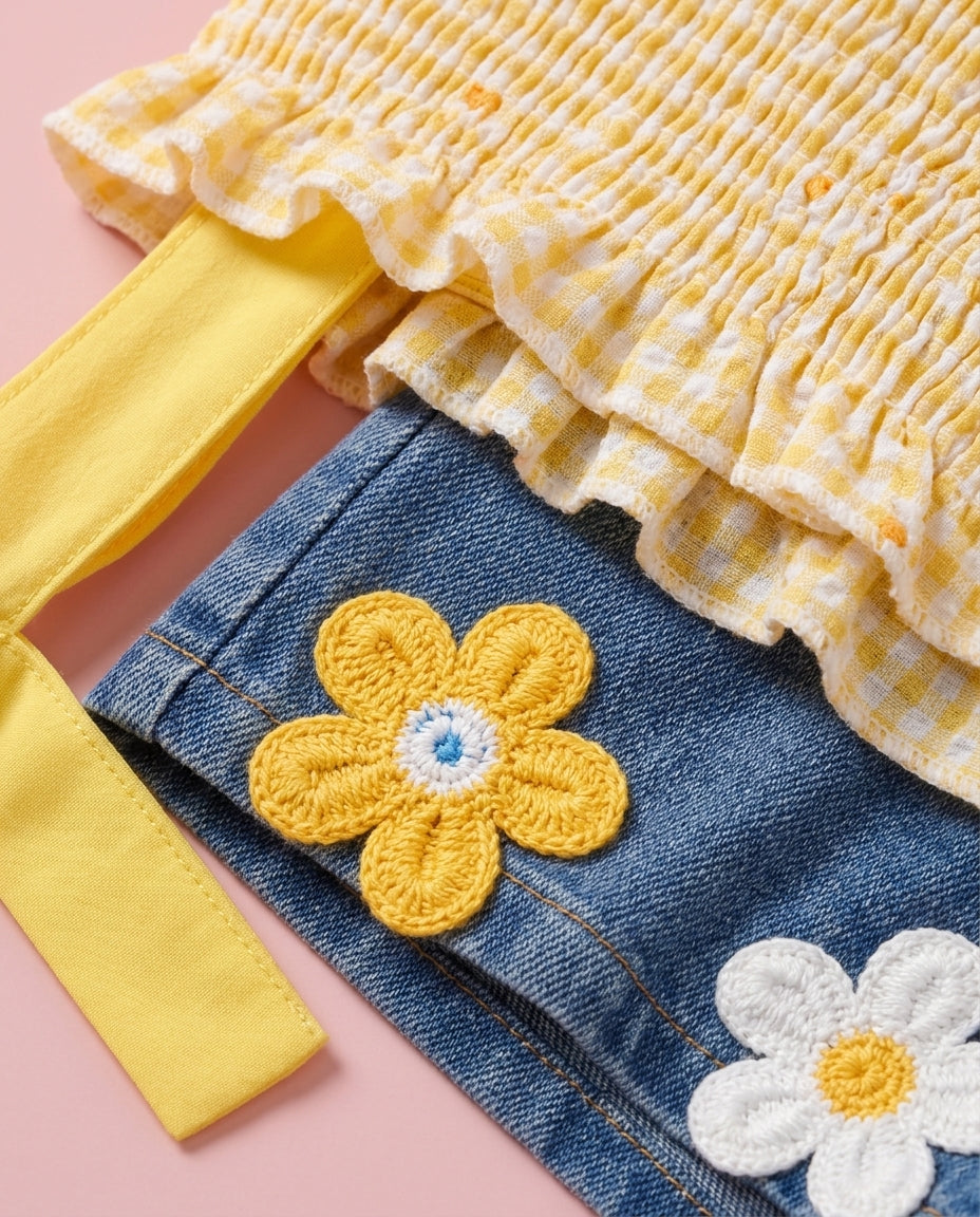 Conjunto Xadrez amarelo - Antonella