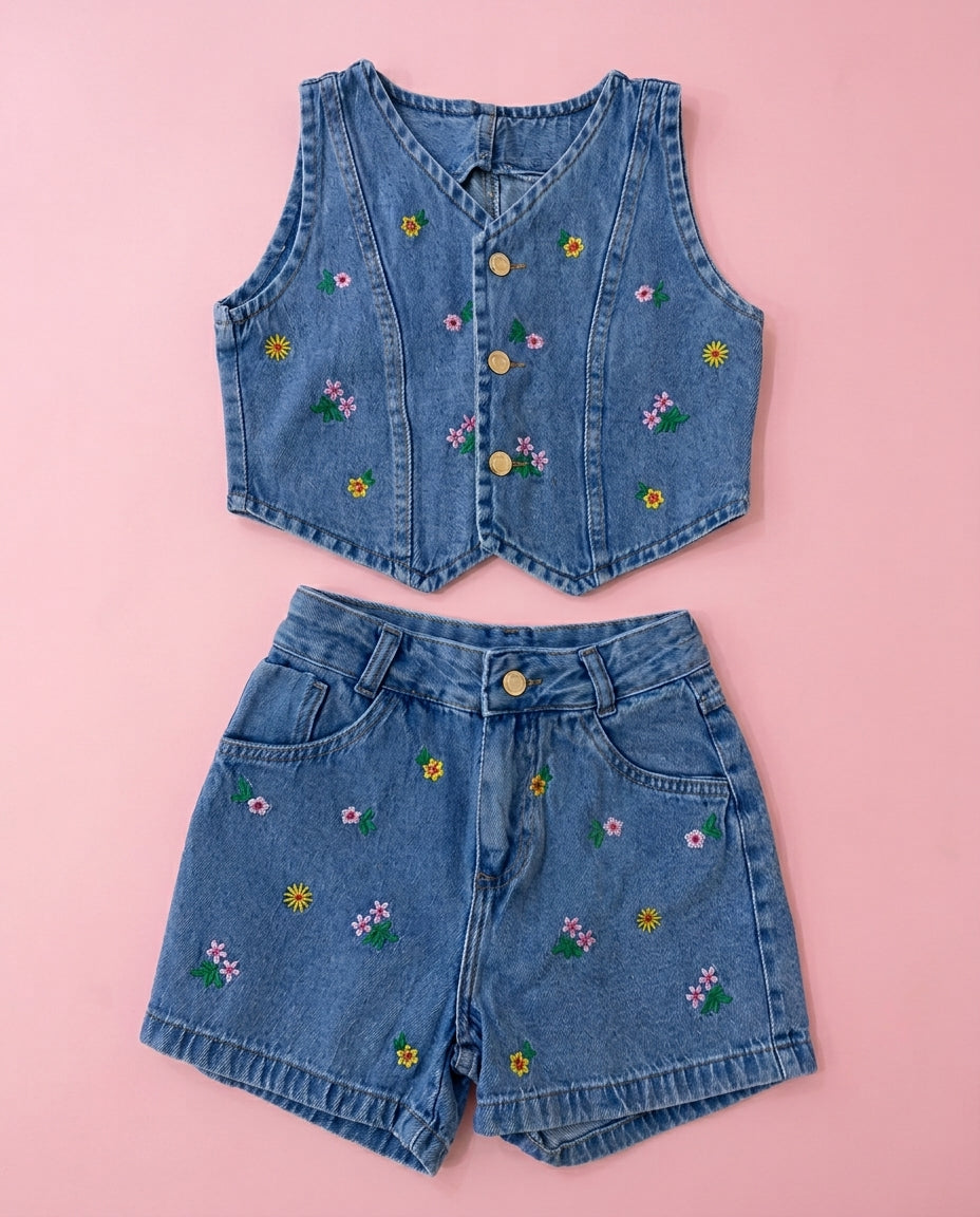 Conjunto jeans Florzinhas - Aurora