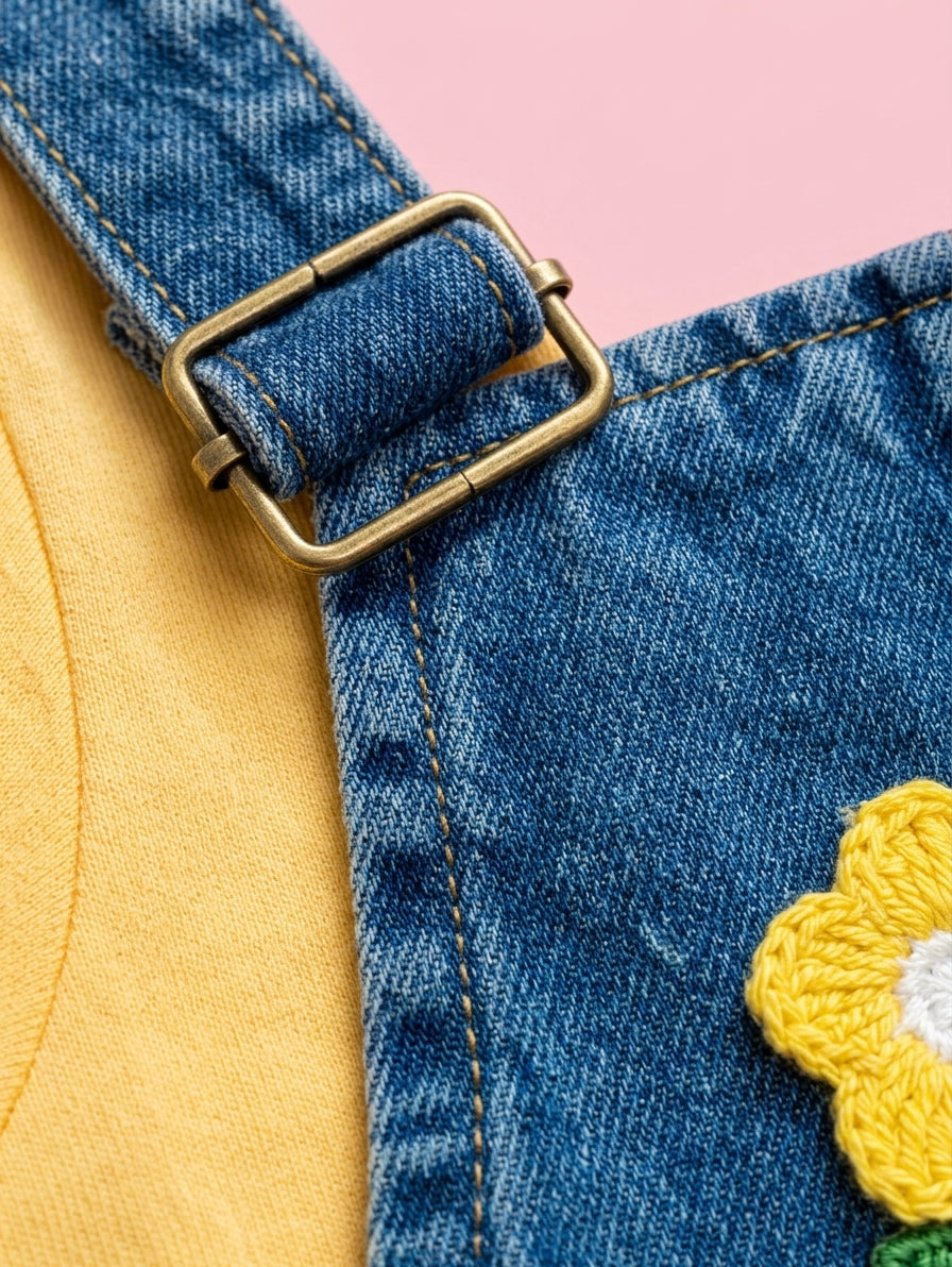 Salopete jeans com blusa amarela - Emanuelly