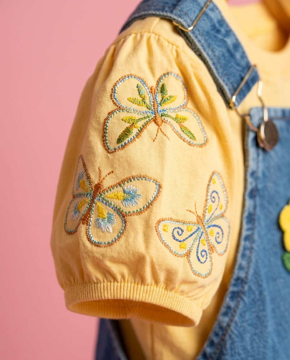 Salopete jeans com blusa amarela - Emanuelly