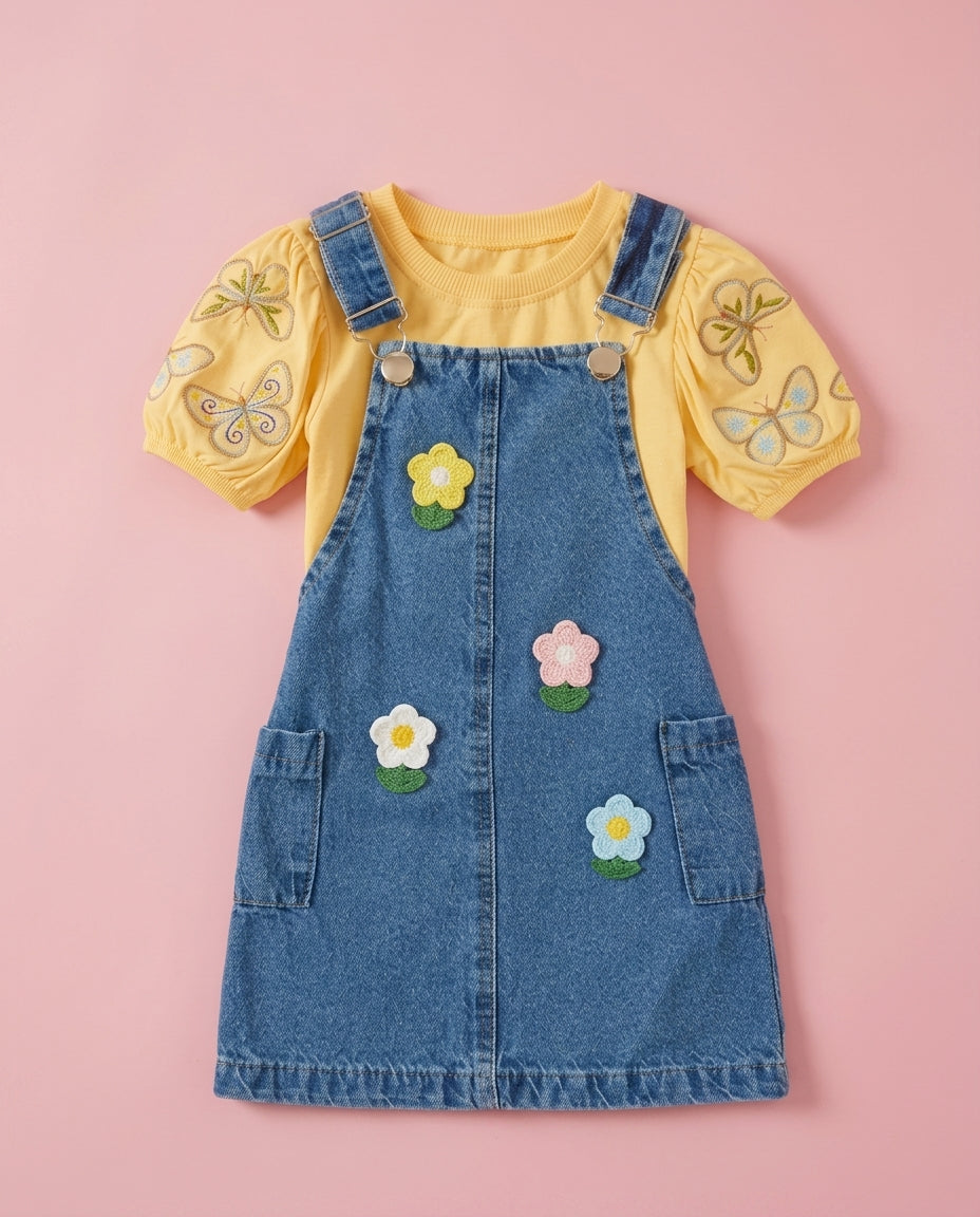 Salopete jeans com blusa amarela - Emanuelly